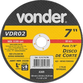 DISCO DE CORTE 180MM 7'' VDR02 - VONDER